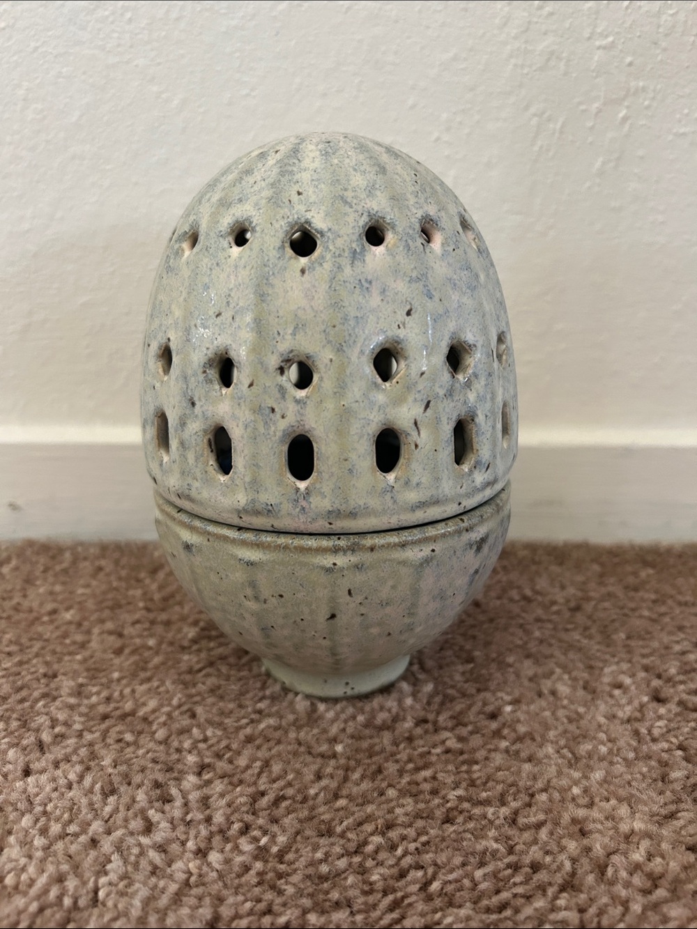 Anthropologie Speckled Cream Ceramic Egg Lantern